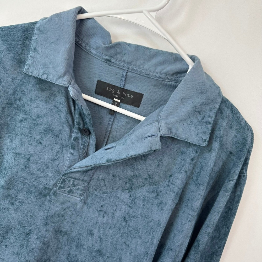 Rag & Bone Mens Blue Acid Wash Long Sleeve Polo Shirt Size M Cotton Blend